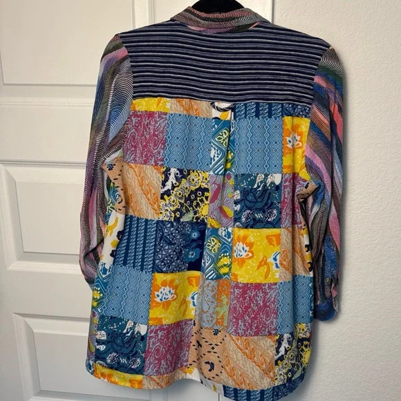 Caleaas Oversized Patchwork Embroidered Boho Blouse PL Johnny Was Style - Picture 2 of 9